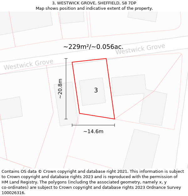 3, WESTWICK GROVE, SHEFFIELD, S8 7DP: Plot and title map
