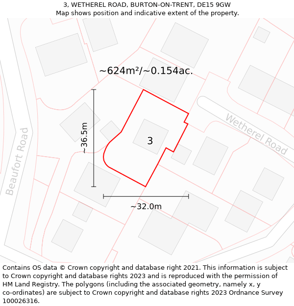 3, WETHEREL ROAD, BURTON-ON-TRENT, DE15 9GW: Plot and title map