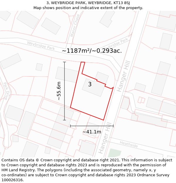 3, WEYBRIDGE PARK, WEYBRIDGE, KT13 8SJ: Plot and title map