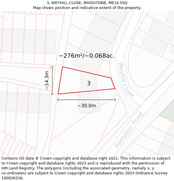 3, WEYHILL CLOSE, MAIDSTONE, ME14 5SQ: Plot and title map