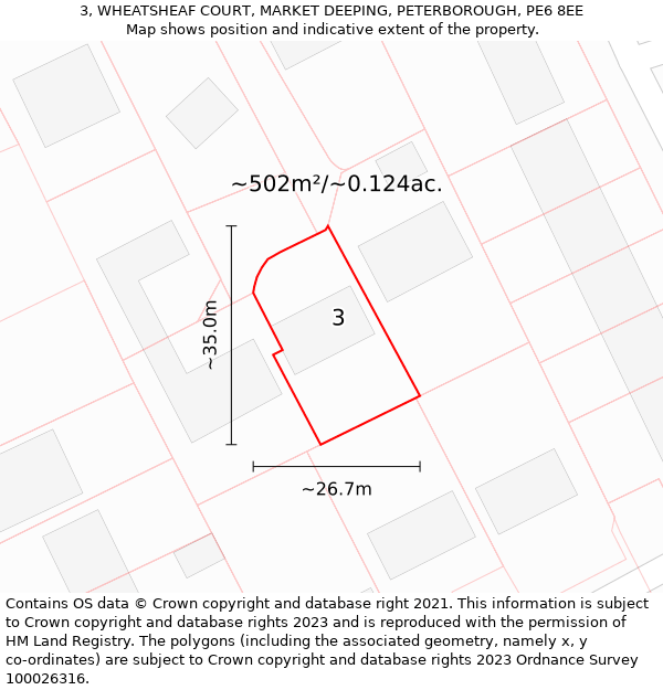 3, WHEATSHEAF COURT, MARKET DEEPING, PETERBOROUGH, PE6 8EE: Plot and title map