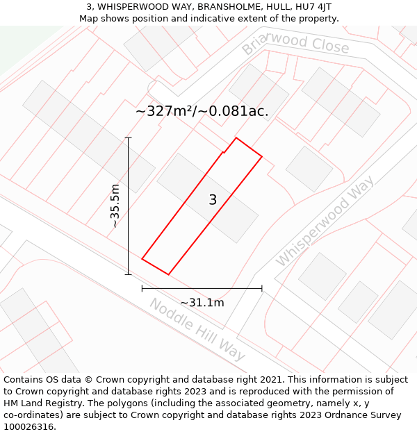 3, WHISPERWOOD WAY, BRANSHOLME, HULL, HU7 4JT: Plot and title map