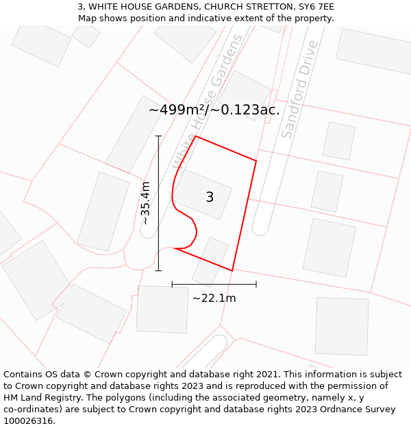 3, WHITE HOUSE GARDENS, CHURCH STRETTON, SY6 7EE: Plot and title map