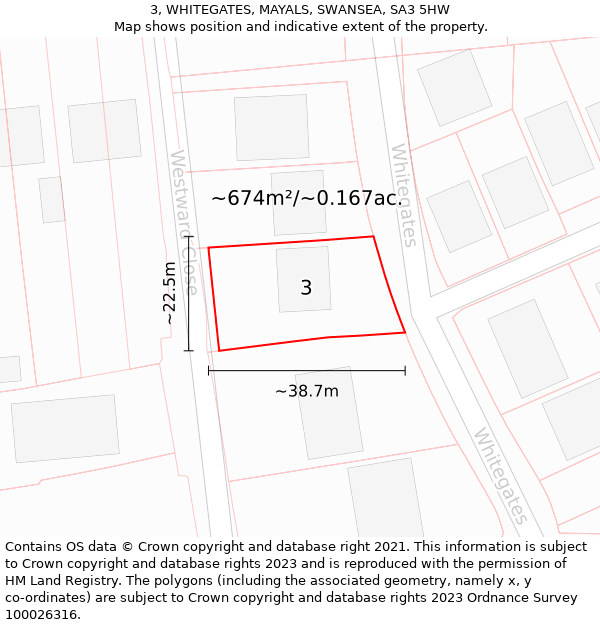 3, WHITEGATES, MAYALS, SWANSEA, SA3 5HW: Plot and title map