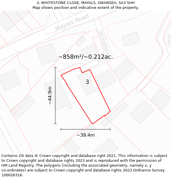 3, WHITESTONE CLOSE, MAYALS, SWANSEA, SA3 5HH: Plot and title map