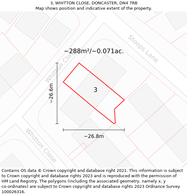 3, WHITTON CLOSE, DONCASTER, DN4 7RB: Plot and title map