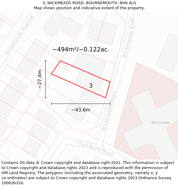 3, WICKMEADS ROAD, BOURNEMOUTH, BH6 4LG: Plot and title map