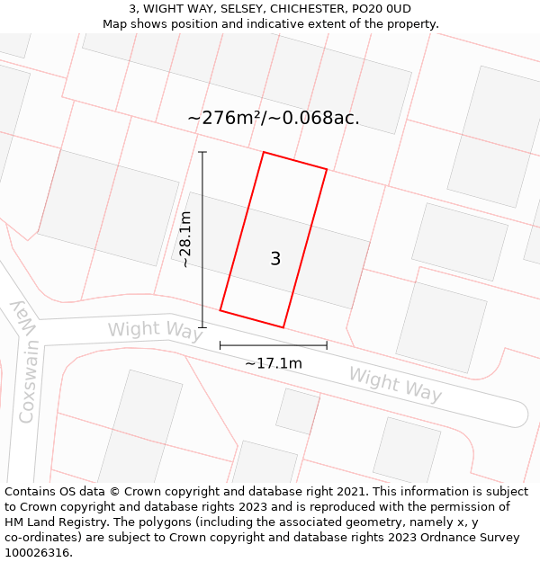 3, WIGHT WAY, SELSEY, CHICHESTER, PO20 0UD: Plot and title map