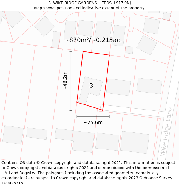 3, WIKE RIDGE GARDENS, LEEDS, LS17 9NJ: Plot and title map