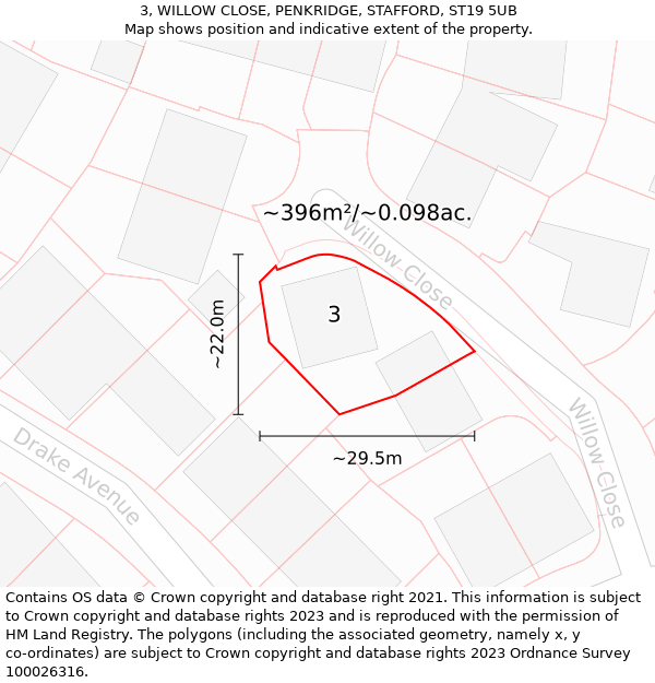 3, WILLOW CLOSE, PENKRIDGE, STAFFORD, ST19 5UB: Plot and title map