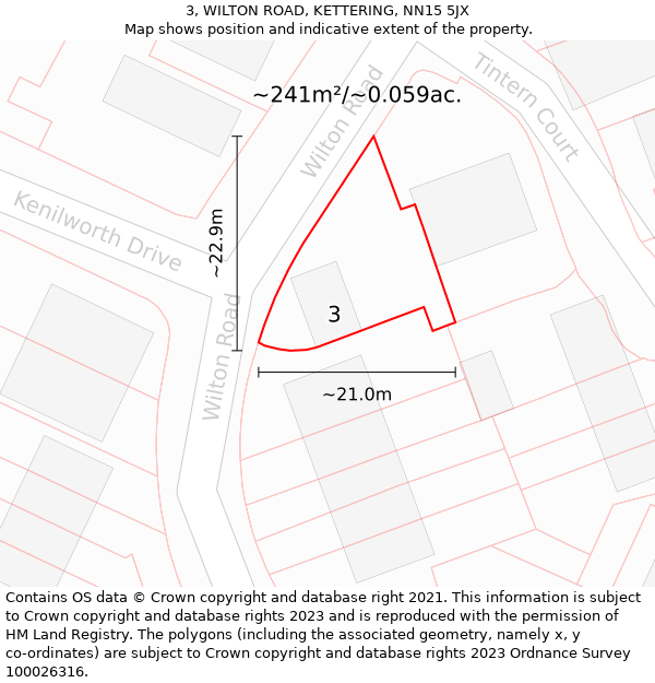 3, WILTON ROAD, KETTERING, NN15 5JX: Plot and title map