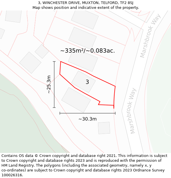 3, WINCHESTER DRIVE, MUXTON, TELFORD, TF2 8SJ: Plot and title map