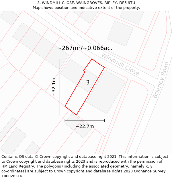 3, WINDMILL CLOSE, WAINGROVES, RIPLEY, DE5 9TU: Plot and title map