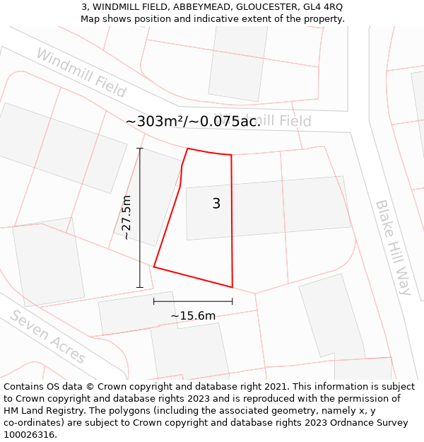 3, WINDMILL FIELD, ABBEYMEAD, GLOUCESTER, GL4 4RQ: Plot and title map