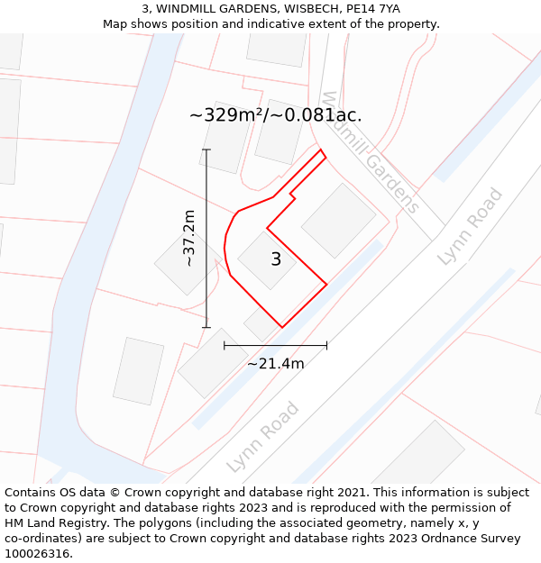 3, WINDMILL GARDENS, WISBECH, PE14 7YA: Plot and title map