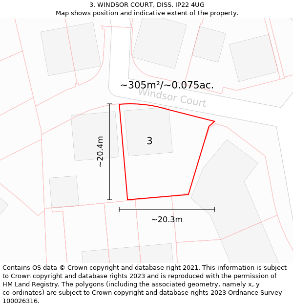 3, WINDSOR COURT, DISS, IP22 4UG: Plot and title map