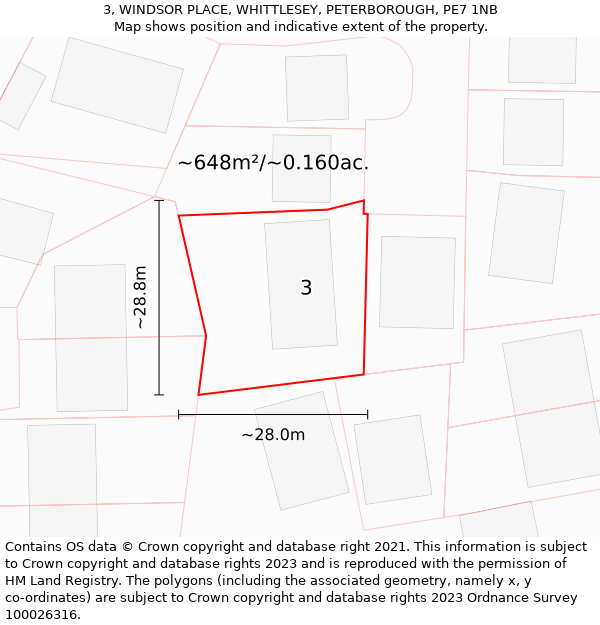 3, WINDSOR PLACE, WHITTLESEY, PETERBOROUGH, PE7 1NB: Plot and title map