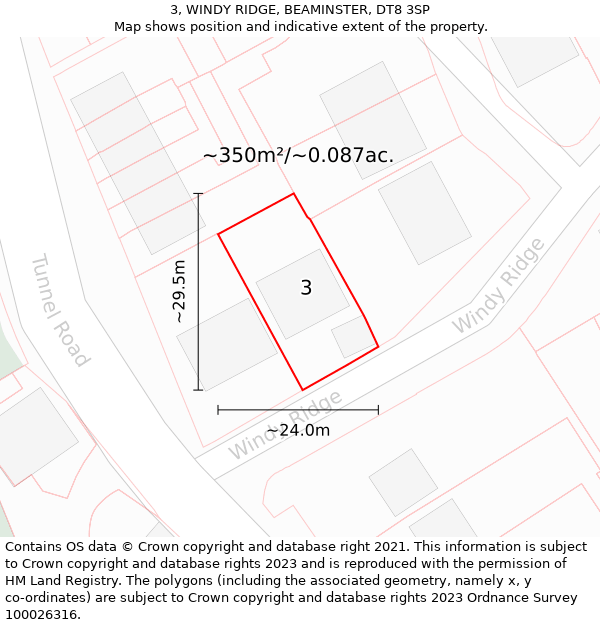 3, WINDY RIDGE, BEAMINSTER, DT8 3SP: Plot and title map