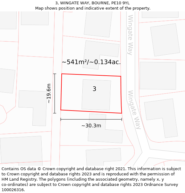 3, WINGATE WAY, BOURNE, PE10 9YL: Plot and title map