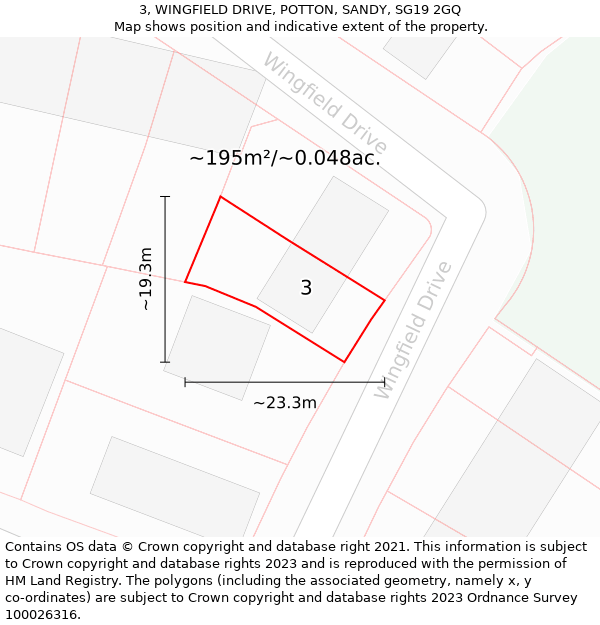 3, WINGFIELD DRIVE, POTTON, SANDY, SG19 2GQ: Plot and title map