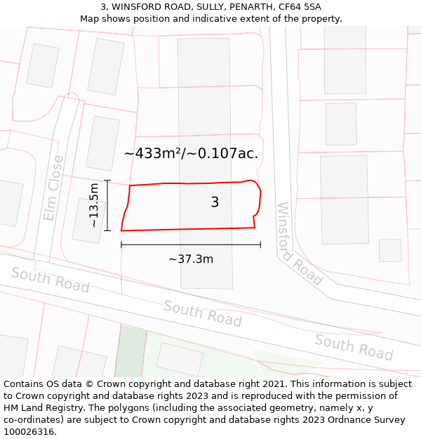 3, WINSFORD ROAD, SULLY, PENARTH, CF64 5SA: Plot and title map