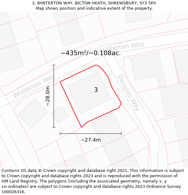 3, WINTERTON WAY, BICTON HEATH, SHREWSBURY, SY3 5PA: Plot and title map