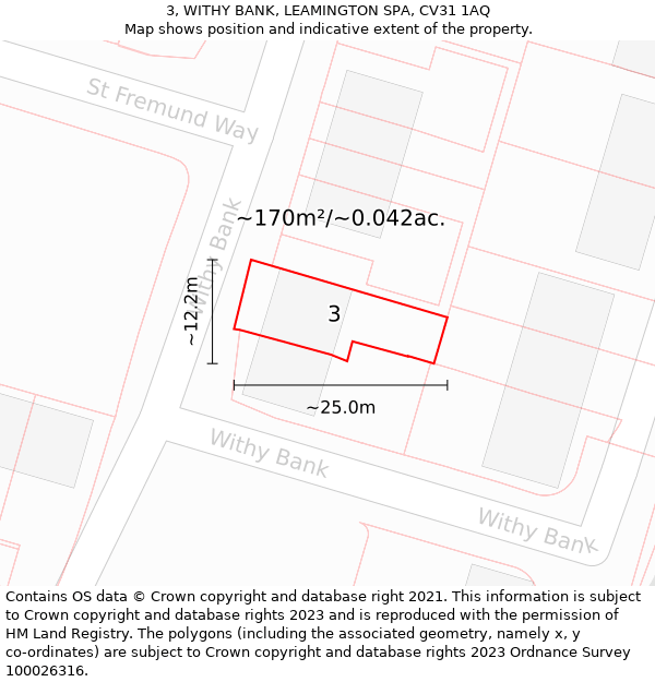 3, WITHY BANK, LEAMINGTON SPA, CV31 1AQ: Plot and title map