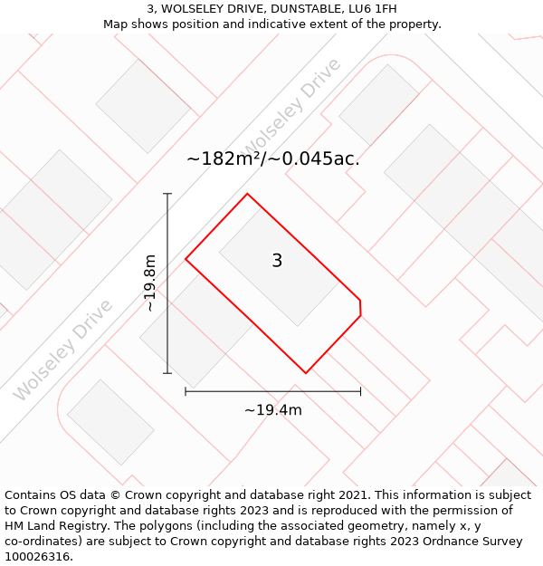 3, WOLSELEY DRIVE, DUNSTABLE, LU6 1FH: Plot and title map