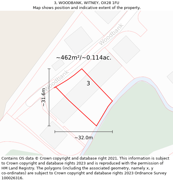 3, WOODBANK, WITNEY, OX28 1FU: Plot and title map