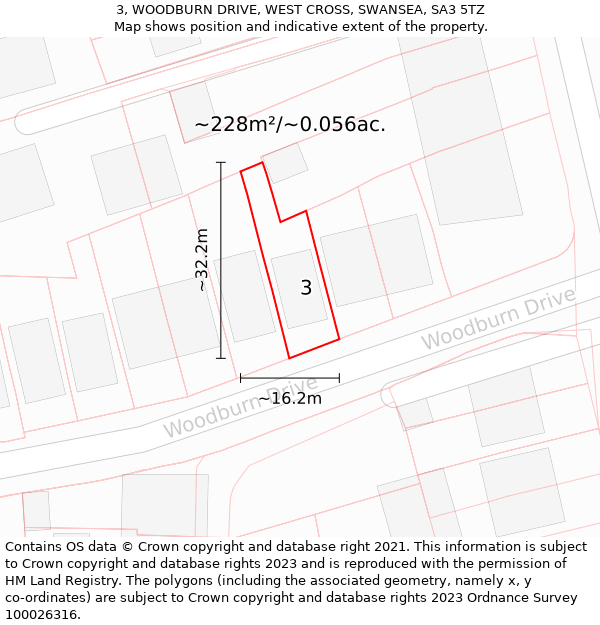 3, WOODBURN DRIVE, WEST CROSS, SWANSEA, SA3 5TZ: Plot and title map
