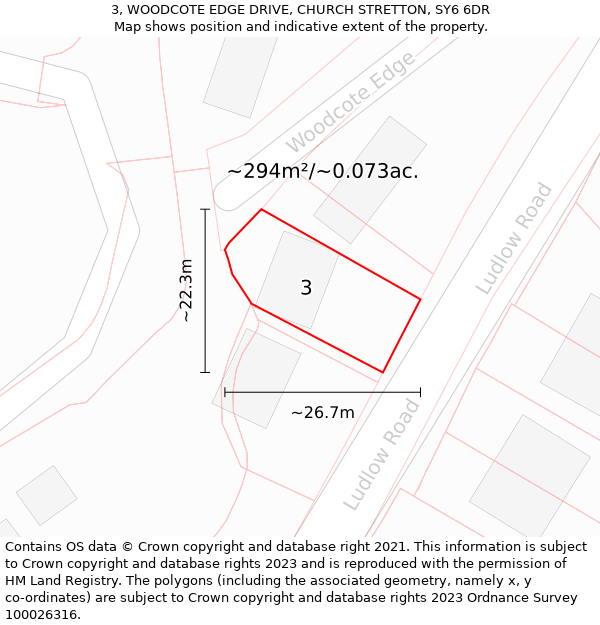 3, WOODCOTE EDGE DRIVE, CHURCH STRETTON, SY6 6DR: Plot and title map