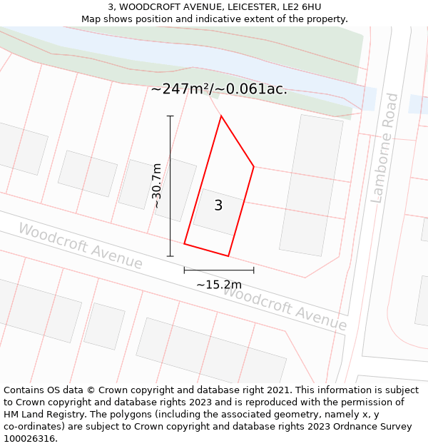 3, WOODCROFT AVENUE, LEICESTER, LE2 6HU: Plot and title map