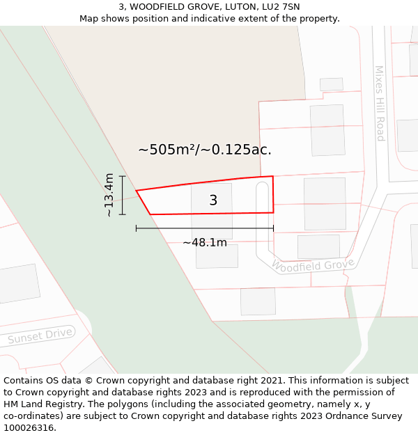 3, WOODFIELD GROVE, LUTON, LU2 7SN: Plot and title map