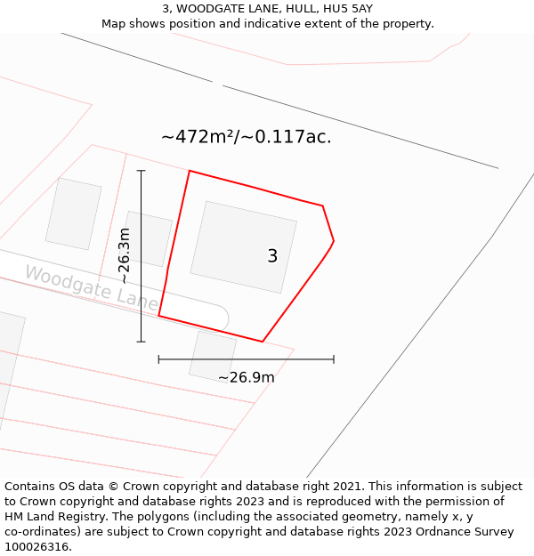 3, WOODGATE LANE, HULL, HU5 5AY: Plot and title map