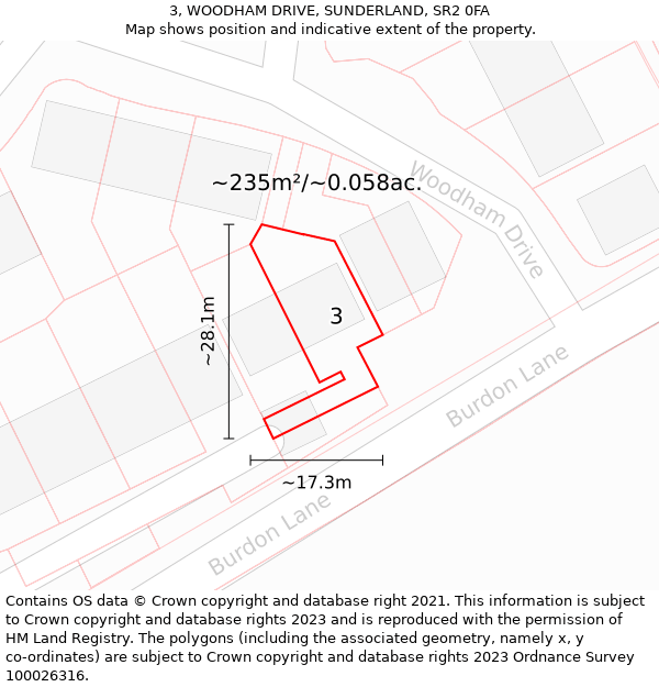 3, WOODHAM DRIVE, SUNDERLAND, SR2 0FA: Plot and title map