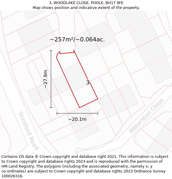 3, WOODLAKE CLOSE, POOLE, BH17 9FE: Plot and title map