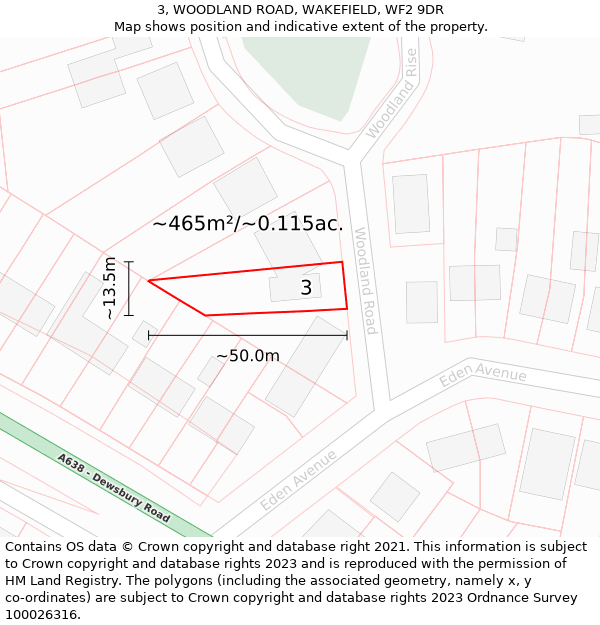 3, WOODLAND ROAD, WAKEFIELD, WF2 9DR: Plot and title map