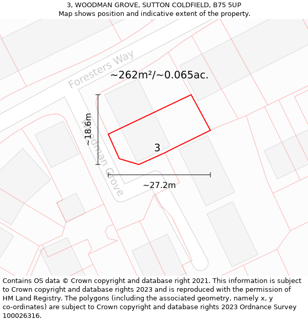 3, WOODMAN GROVE, SUTTON COLDFIELD, B75 5UP: Plot and title map