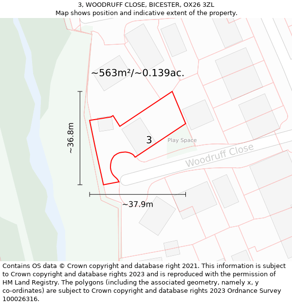 3, WOODRUFF CLOSE, BICESTER, OX26 3ZL: Plot and title map