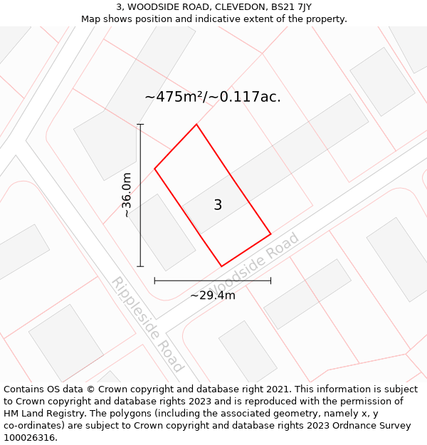 3, WOODSIDE ROAD, CLEVEDON, BS21 7JY: Plot and title map