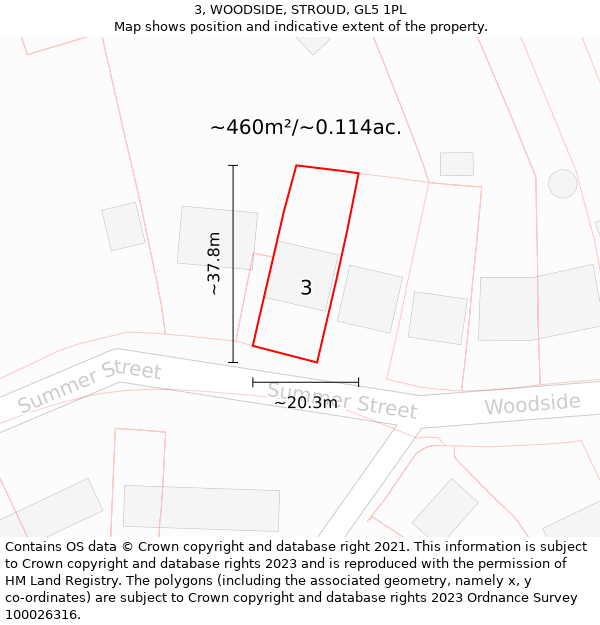 3, WOODSIDE, STROUD, GL5 1PL: Plot and title map