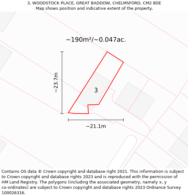 3, WOODSTOCK PLACE, GREAT BADDOW, CHELMSFORD, CM2 8DE: Plot and title map