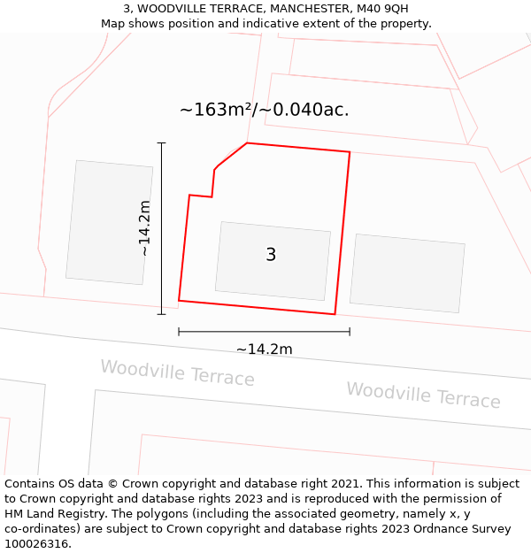 3, WOODVILLE TERRACE, MANCHESTER, M40 9QH: Plot and title map