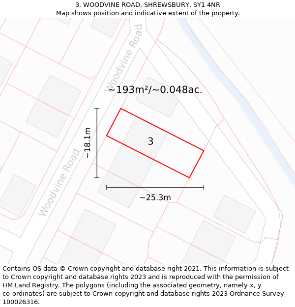 3, WOODVINE ROAD, SHREWSBURY, SY1 4NR: Plot and title map