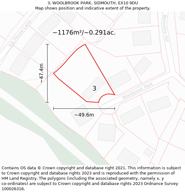 3, WOOLBROOK PARK, SIDMOUTH, EX10 9DU: Plot and title map