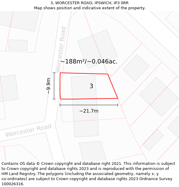 3, WORCESTER ROAD, IPSWICH, IP3 0RR: Plot and title map