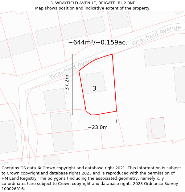 3, WRAYFIELD AVENUE, REIGATE, RH2 0NF: Plot and title map