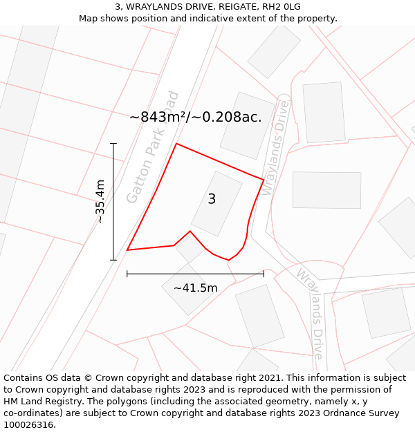 3, WRAYLANDS DRIVE, REIGATE, RH2 0LG: Plot and title map