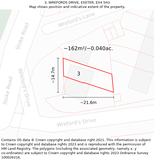 3, WREFORDS DRIVE, EXETER, EX4 5AU: Plot and title map