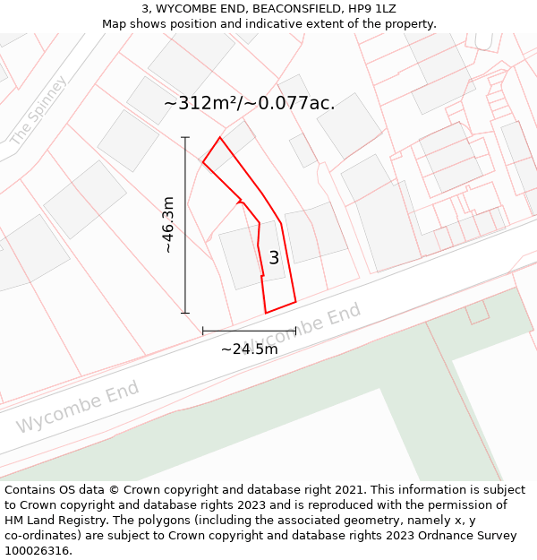 3, WYCOMBE END, BEACONSFIELD, HP9 1LZ: Plot and title map